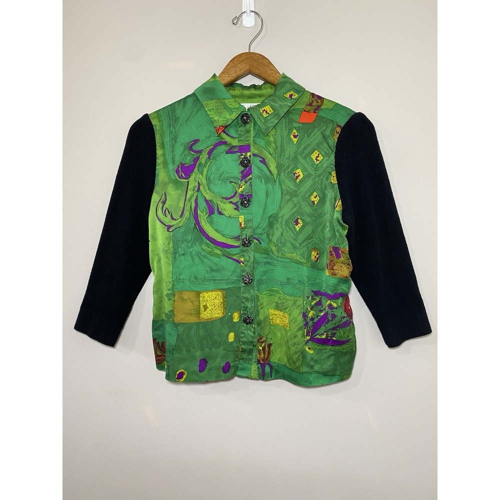 St. John Collection 90s‎ Vintage Green Silk Knit Cardigan Jacket Womens Sz 4
